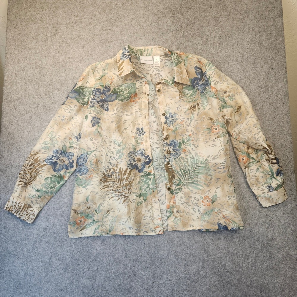 Alfred Dunner Women 20 Floral Tropical Burnout Leopard Print Button Down Blouse